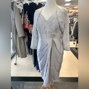 Mother of the bride or groom wedding guest dress fancy lace shrug silver NEW